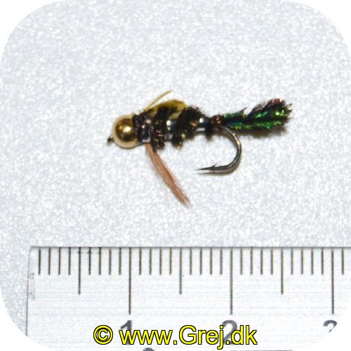 UF0047 - Enkeltkrog flue - Str. 14 - med tungstens hovede - mørk krop med sølv stribe - grøn hale - grå vinge -