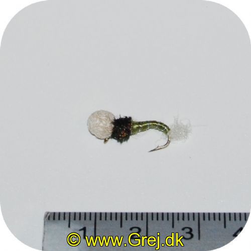 UF0091 - Enkeltkrog tørflue- Str. 12 - hvid Hoved med grøn og orange krop med sølv ståle og hvid hale