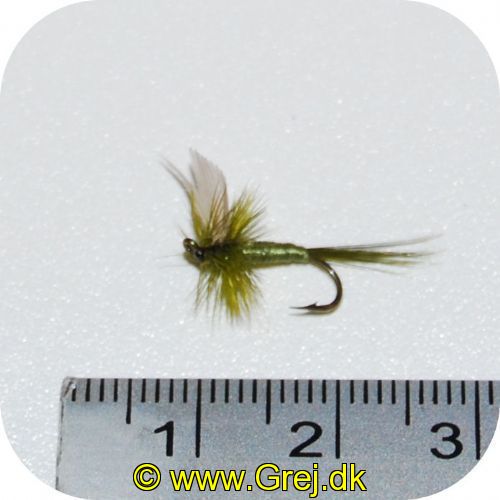UF0109 - Enkeltkrog tørflue- Str. 18 - grøn krop med grøn hackel - grøn hale og grå vinge 