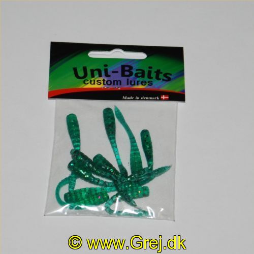 UN061 - Uni-baits gummidyr. med en livlige og lokkende gang i vandet 7 stk Farve : GRØN
kan bruges som buster til micro blink