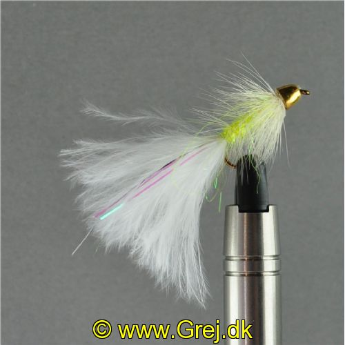 WS1165 - Long Shank - Conehead Cat Whisker White Chatreuse - Farve: Chartreuse/Hvid med messing keglehoved - Str. : 10