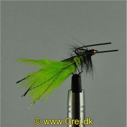 WS20005 - Long Shank - BH Wolly Bugger rubber leg - Farve: Sort/Chartreuse - Str. : 10