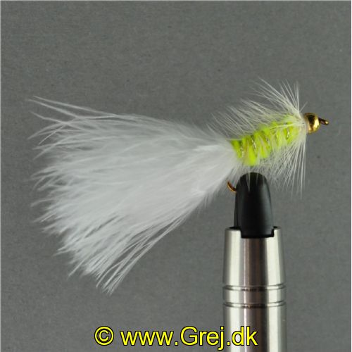 WS4916 - Long Shank - Cat Whisker - Farve: Chartreuse/Hvid med messing hoved - Str. : 10